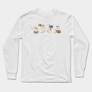 Halloween Ghost Cats Playing With Pumpkins animal print pumpkins and cat lovers Long Sleeve T-Shirt